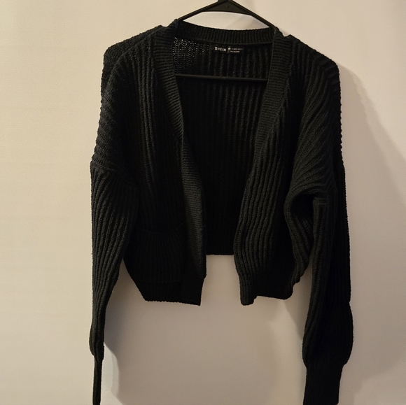 SHEIN Black Ribbed Open-Front Cardigan - Picture 2 of 3